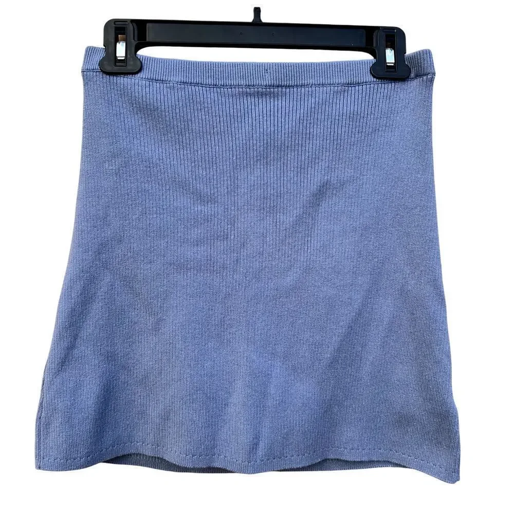 Free People Laurel Skirt Blue Ribbed Knit Mini Cornflower size Small Boho